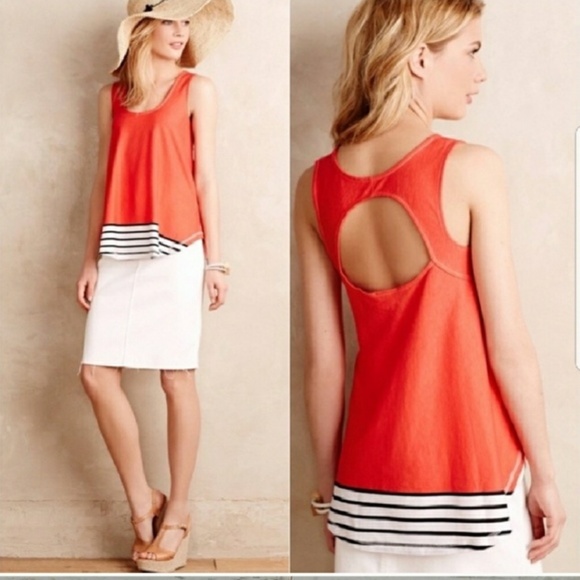 Anthropologie Tops - {Anthro} Deletta Cut Out Red Striped Swing Tank S